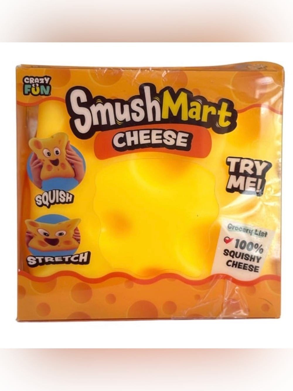 Crazy Fun SmushMart Cheese Squishy Fidget Stress Yellow Toy